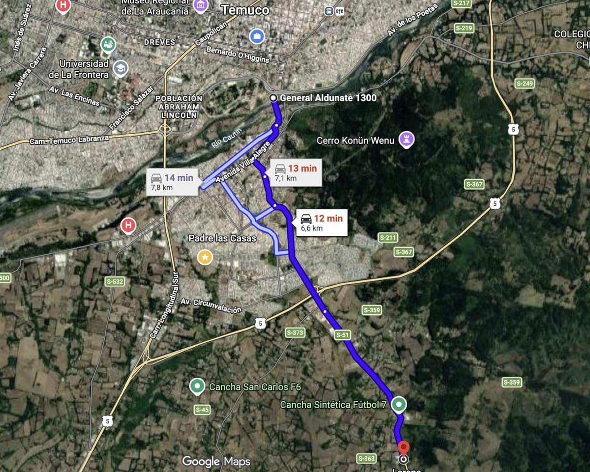 5 Minutos por Ruta Padre las Casas a Cunco