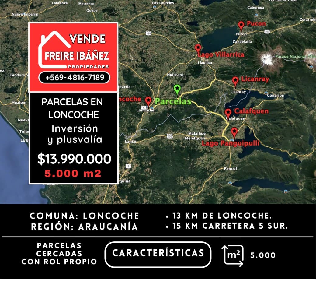 PARCELAS EN LONCOCHE 5.000 M² – ROL PROPIO, ACCESO ASFALTADO