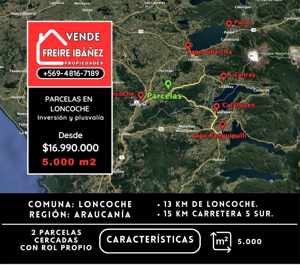 PARCELAS EN LONCOCHE 5.000 M² – ROL PROPIO, ACCESO ASFALTADO