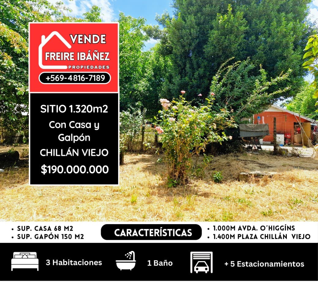 CENTRICO SITIO DE 1.320 M2 CON CASA Y GALPON                
